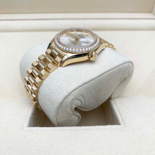 Rolex Lady-Datejust 28mm Diamond Silver Dial Diamond Bezel Presidential 279138RBR