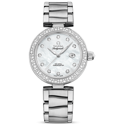 Omega De Ville Ladymatic Co-Axial Chronometer 34mm 425.35.34.20.55.002 Mother Of Pearl Diamond Dial