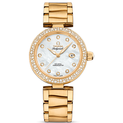 Omega De Ville Ladymatic Co-Axial Chronometer 34mm 425.65.34.20.55.009 Mother Of Pearl Diamond Dial
