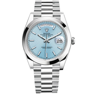 Rolex Day-Date 40 Platinum Presidential 228206 Smooth Bezel Ice Blue Diagonal Motif Dial