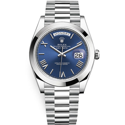 Rolex Day-Date 40 Platinum Presidential 228206 Smooth Bezel Blue Dial
