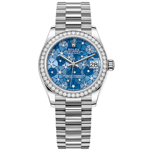 Rolex Datejust Azzurro Blue Floral Motif Dial Diamond Bezel 31mm 278289RBR