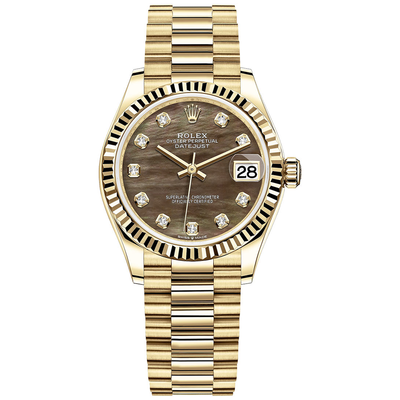 Rolex Datejust Black Mother Of Pearl Diamond Dial Fluted Bezel 31mm 278278