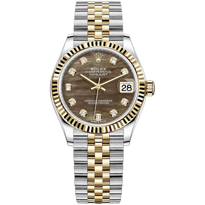 Rolex Datejust Black Mother Of Pearl Diamond Dial Fluted Bezel 31mm 278273