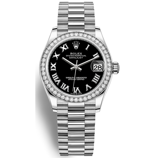 Rolex Datejust Black Roman Numeral Dial Diamond Bezel 31mm 278289RBR
