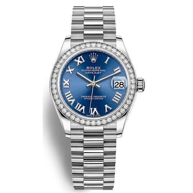 Rolex Datejust Blue Roman Numeral Dial Diamond Bezel 31mm 278289RBR