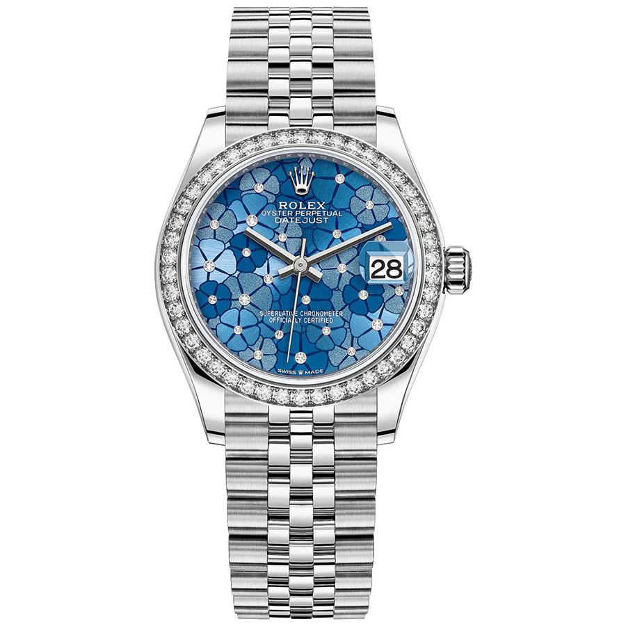 Rolex Datejust Azzurro Blue Floral Motif Dial Diamond Bezel 31mm 27838