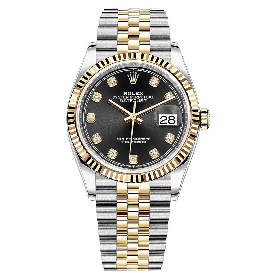 Rolex Datejust Black Diamond Dial Fluted Bezel 36mm 126233