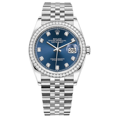 Rolex Datejust Bright Blue Diamond Dial Diamond Bezel 36mm 126284RBR