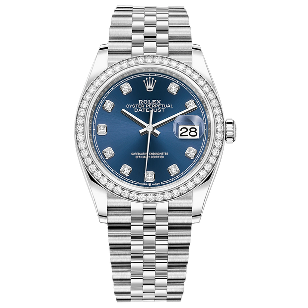 Rolex Datejust Bright Blue Diamond Dial Diamond Bezel 36mm 126284RBR