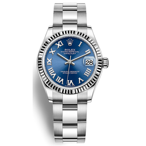 Rolex Datejust Bright Blue Roman Numeral Dial Fluted Bezel 31mm 278274