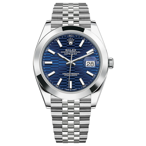 Rolex Datejust 41mm Bright Blue Fluted Dial Smooth Bezel 126300