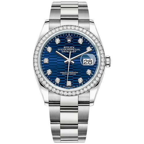 Rolex Datejust Bright Blue Fluted Motif Diamond Dial Diamond Bezel 36mm 126284RBR