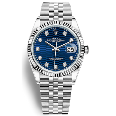 Rolex Datejust II Bright Blue, Fluted Motif Diamond Fluted Dial 36mm 126234
