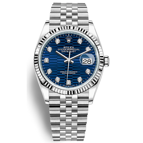 Rolex Datejust II Bright Blue, Fluted Motif Diamond Fluted Dial 36mm 126234