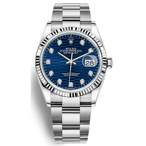 Rolex Datejust II Bright Blue, Fluted Motif Diamond Fluted Dial 36mm 126234