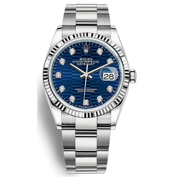 Rolex Datejust II Bright Blue, Fluted Motif Diamond Fluted Dial 36mm 126234