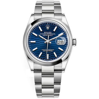 Rolex Datejust II Bright Blue, Fluted Motif Domed Dial 36mm 126200