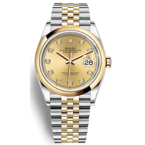 Rolex Datejust Champagne Diamond Dial Domed Bezel 36mm 126203