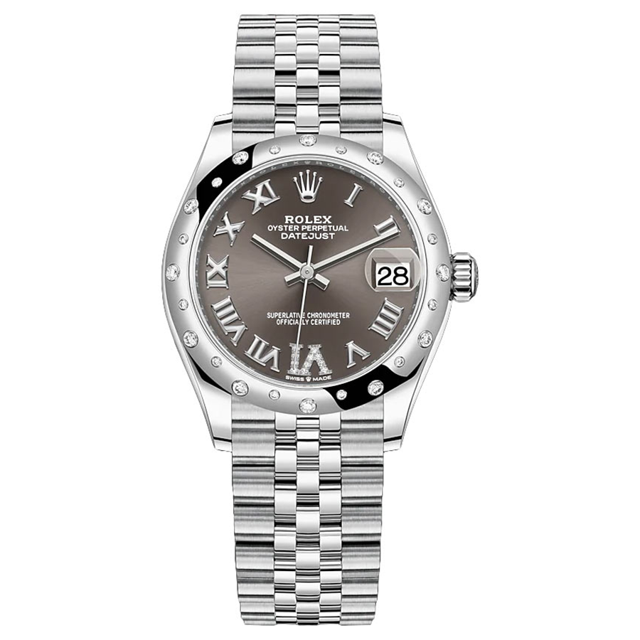 Rolex Datejust Dark Grey Diamond Roman Numeral Dial Diamond-Set Bezel