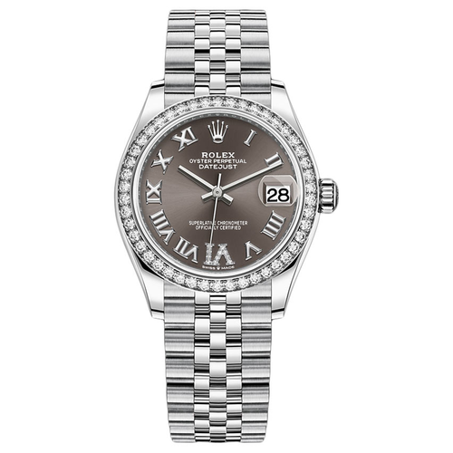 Rolex Datejust Dark Grey Diamond Roman Numeral Dial Diamond Bezel 31mm 278384RBR