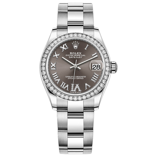 Rolex Datejust Dark Grey Diamond Roman Numeral Dial Diamond Bezel 31mm 278384RBR