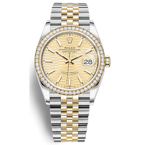 Rolex Datejust Golden Fluted Motif Dial Diamond Bezel 36mm 126283RBR
