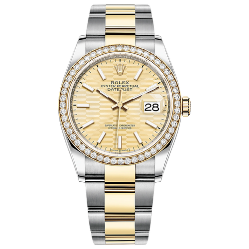 Rolex Datejust Golden Fluted Motif Dial Diamond Bezel 36mm 126283RBR