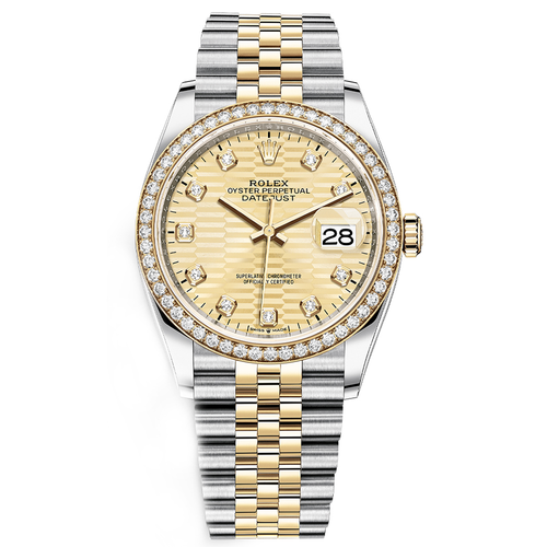 Rolex Datejust Golden Fluted Motif Diamond Dial Diamond Bezel 36mm 126283RBR