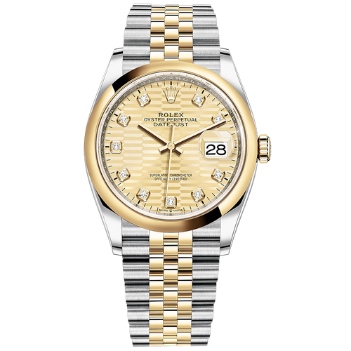 Rolex Datejust Golden Fluted Motif Diamond Dial Domed Bezel 36mm 126203