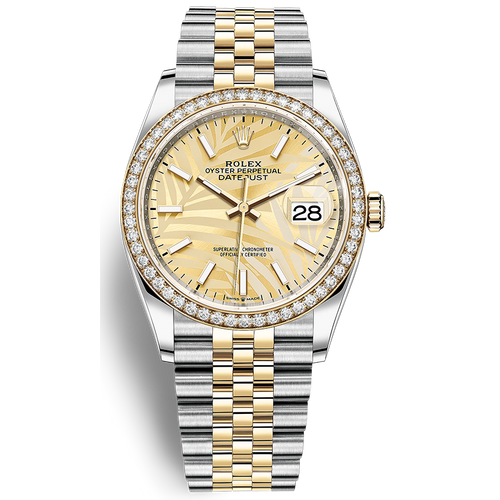 Rolex Datejust Golden Palm Motif Dial Diamond Bezel 36mm 126283RBR