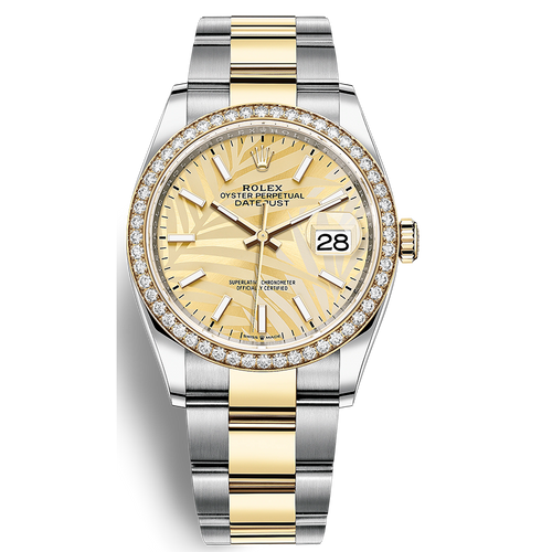 Rolex Datejust Golden Palm Motif Dial Diamond Bezel 36mm 126283RBR