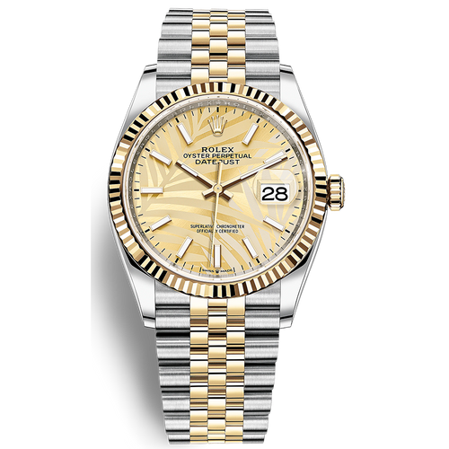 Rolex Datejust Golden Palm Motif Dial Fluted Bezel 36mm 126333