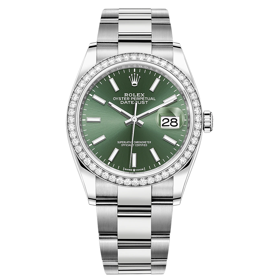 Shop Rolex Datejust Mint Green Dial Watch | 36mm | 126284RBR display picture 2