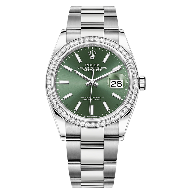 Rolex Datejust Mint Green Dial Diamond Bezel 36mm 126284RBR