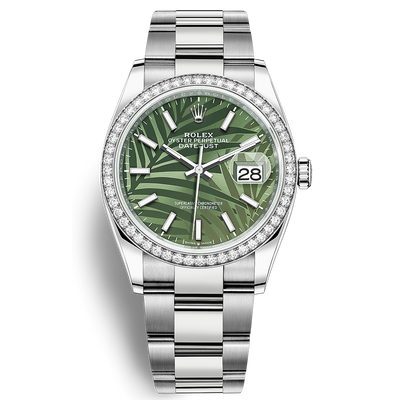Rolex Datejust Olive Green, Palm Motif Dial Diamond Bezel 36mm 126284RBR\