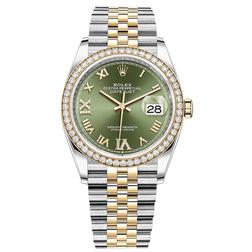 Rolex Datejust Olive Green Roman Numeral Dial Diamond Bezel 36mm 126283RBR