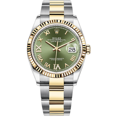 Rolex Datejust Olive Green Roman Numeral Dial Fluted Bezel 36mm 126233