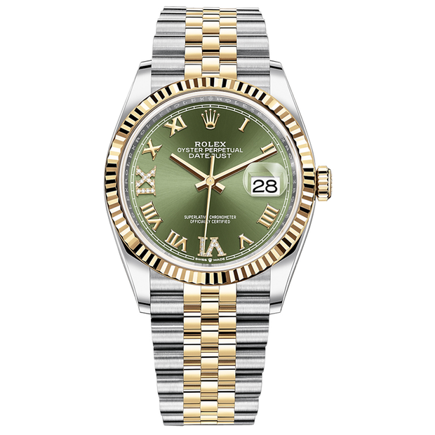 Rolex Datejust Olive Green Roman Numeral Dial Fluted Bezel 36mm 126233