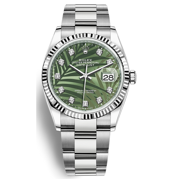 Rolex Datejust II Olive Green, Palm Motif Diamond Fluted Dial 36mm 126234