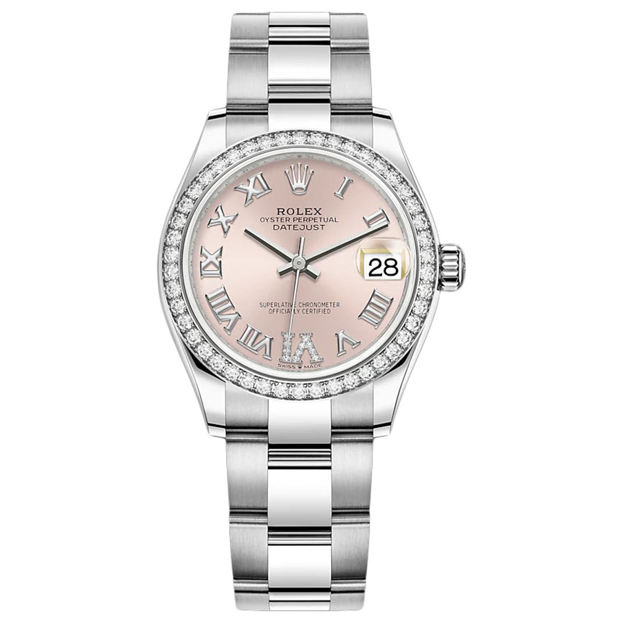 Rolex Datejust Pink Diamond Roman Numeral Dial Diamond Bezel