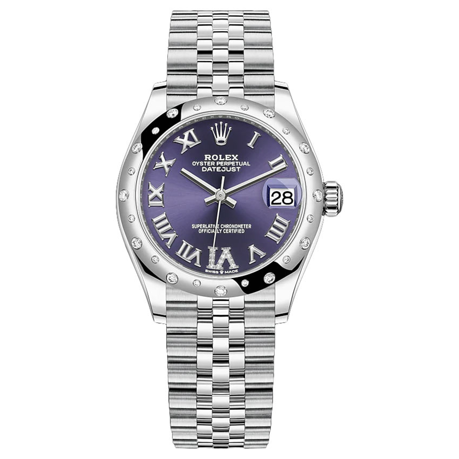 Rolex Datejust Purple Diamond Roman Numeral Dial Diamond-Set Bezel 31m