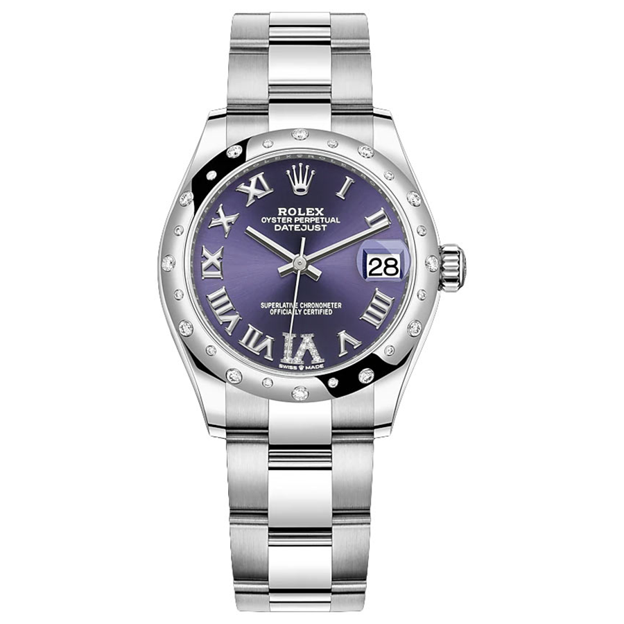 Rolex Datejust Purple Diamond Roman Numeral Dial Diamond-Set Bezel 31m