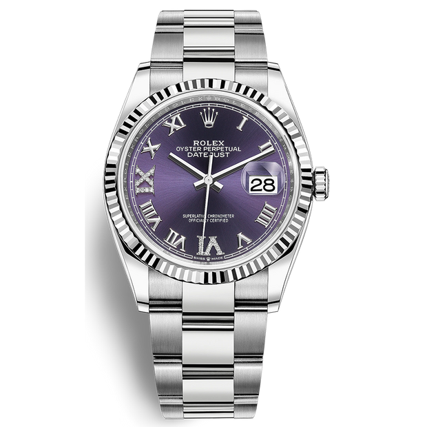 Rolex Datejust II Purple Roman Numeral Fluted Dial 36mm 126234