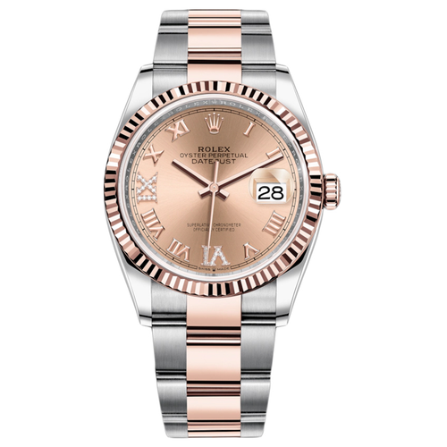 Rolex Datejust Rose Roman Numeral Dial Fluted Bezel 36mm 126231