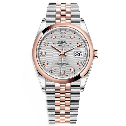 Rolex Datejust Silver Fluted Motif Diamond Dial Domed Bezel 36mm 126201