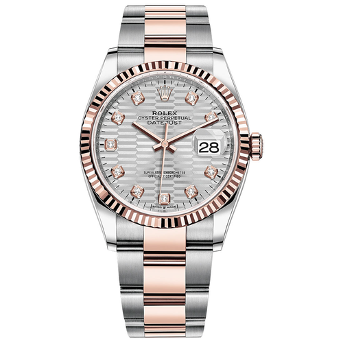 Rolex Datejust Silver Fluted Motif Diamond Dial Fluted Bezel 36mm 126231