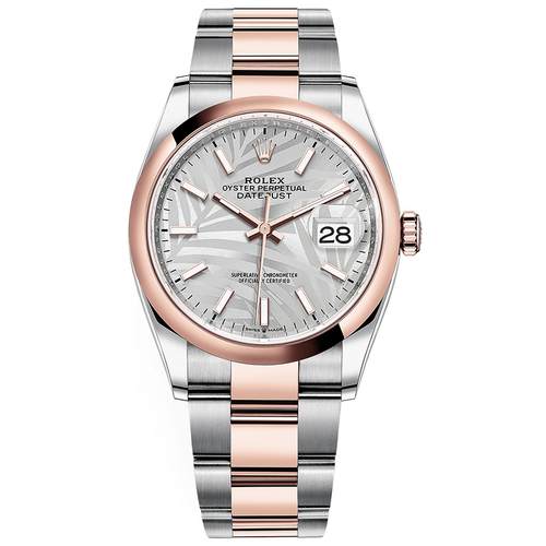 Rolex Datejust Silver Palm Motif Dial Domed Bezel 36mm 126201