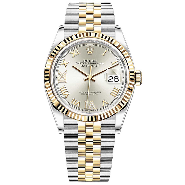 Rolex Datejust Silver Roman Numeral Dial Fluted Bezel 36mm 126233