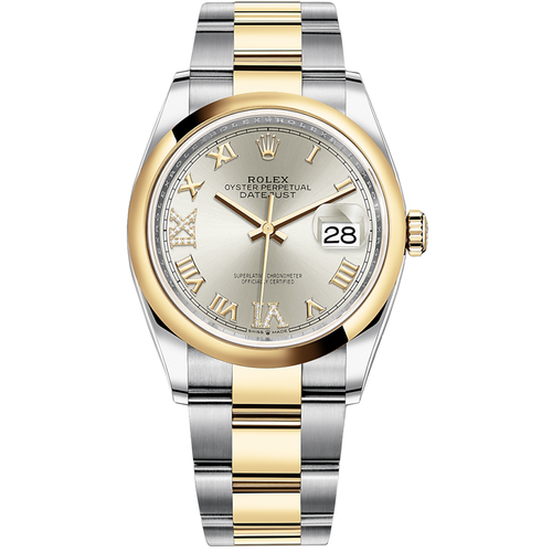 Rolex Datejust Silver Roman Numeral Dial Domed Bezel 36mm 126203